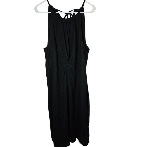 Ava & Viv Black Linen Blend Halter Twist Front Midi Dress W Side Slit XXL NWOT - Picture 3 of 6